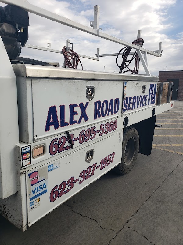 Alex Road Service truck closeup — ALEX ROAD SERVICE branding